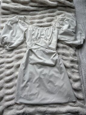 White Puff-Sleeve Mini Dress